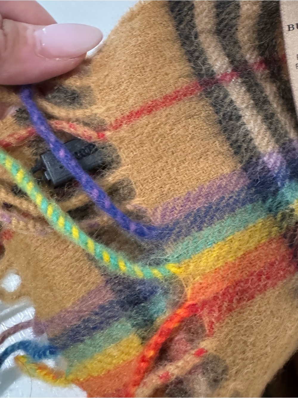 Burberry NWT Rainbow Check 100% Cashmere Scarf Made in Scotland MSRP $500+ - Picture 5 of 10